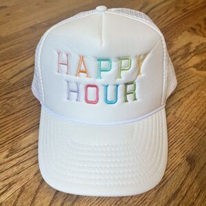 Foam SnapBack Mesh Braid Trucker Hat Cap White “HAPPY HOUR” Colorful NWT Adjust